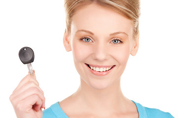 Image showing happy woman with car key