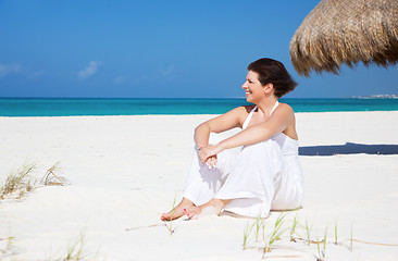 Image showing happy woman on the beach