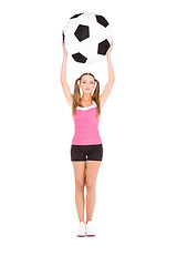 Image showing lovely woman with big soccer ball