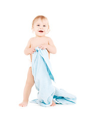 Image showing baby with blue towel