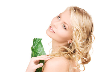 Image showing woman with green leaf