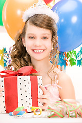 Image showing party girl with balloons and gift box