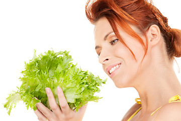 Image showing happy woman with lettuce