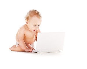 Image showing baby boy with laptop computer