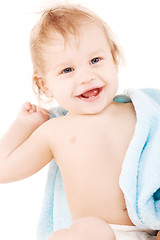 Image showing baby with blue towel