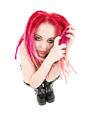 Image showing pink hair girl in high boots