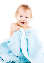 Image showing baby with blue towel