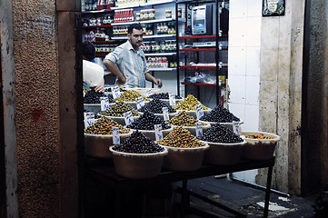 Image showing Old Town Damascus - Olive Vendor