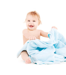 Image showing baby with blue towel