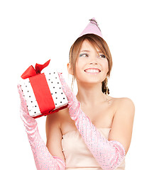 Image showing party girl with gift box