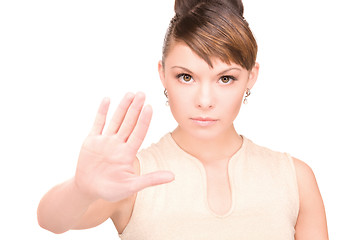 Image showing woman making stop gesture