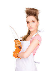 Image showing housewife with big knife