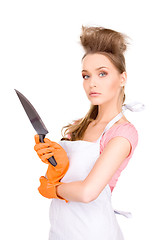 Image showing housewife with big knife