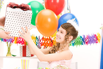 Image showing party girl with balloons and gift box