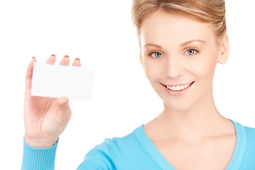 Image showing happy girl with business card