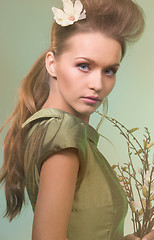 Image showing beautiful woman over green
