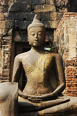 Image showing Monkey on a Buddhist statue in Thailand