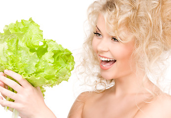 Image showing happy woman with lettuce