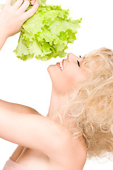 Image showing happy woman with lettuce