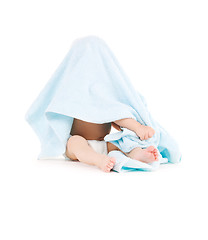 Image showing baby with blue towel