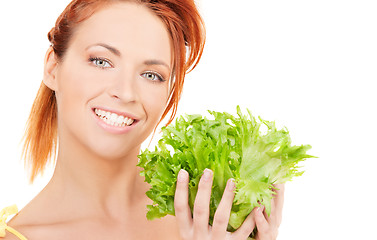 Image showing happy woman with lettuce