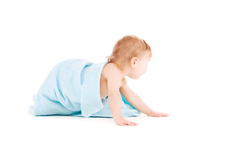 Image showing baby with blue towel