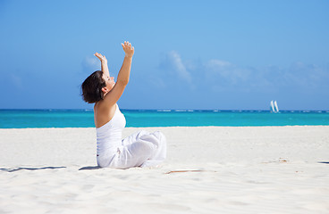 Image showing meditation on the beach