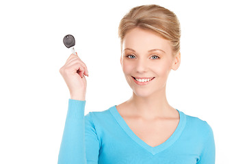 Image showing happy woman with car key