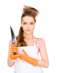 Image showing housewife with big knife