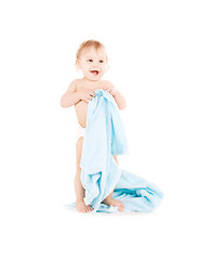 Image showing baby with blue towel