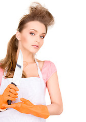 Image showing housewife with big knife