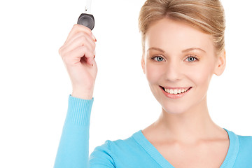 Image showing happy woman with car key