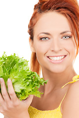 Image showing happy woman with lettuce