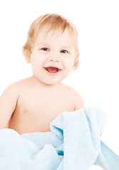 Image showing baby with blue towel