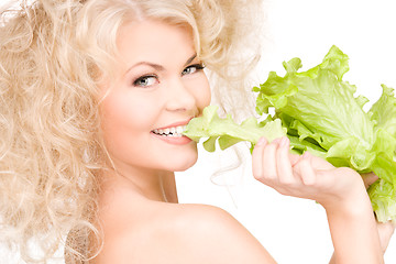 Image showing happy woman with lettuce