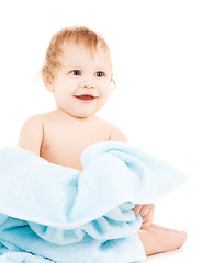 Image showing baby with blue towel