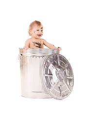 Image showing baby in trash can