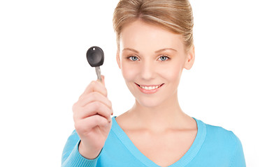 Image showing happy woman with car key