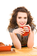 Image showing young attractive woman in the kitchen