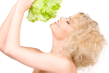 Image showing happy woman with lettuce