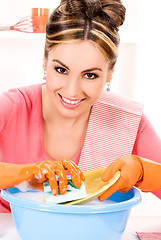 Image showing housewife washing dish