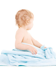 Image showing baby with blue towel