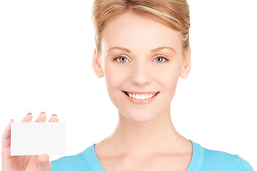 Image showing happy girl with business card