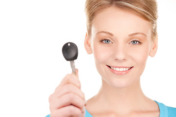 Image showing happy woman with car key