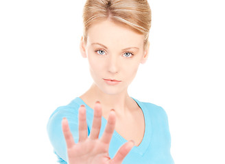 Image showing woman making stop gesture