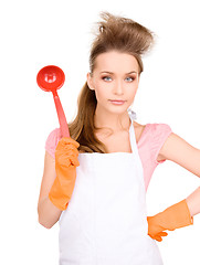 Image showing housewife with red ladle