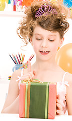 Image showing party girl with balloons and gift box