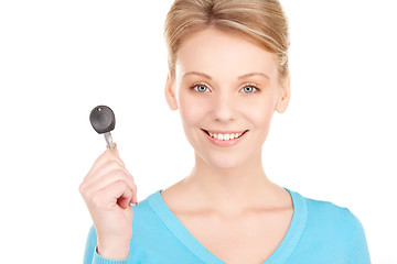 Image showing happy woman with car key