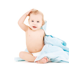 Image showing baby with blue towel