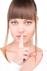 Image showing finger on lips